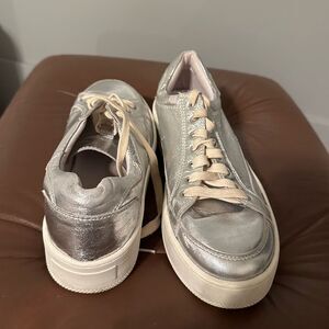 Free People Silver Metallic & White Letterman Platform Chunky Sneaker